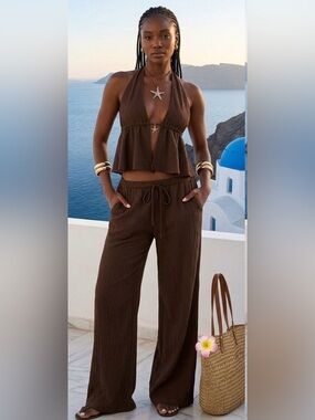 Coastal Luxury: Starfish Halter & Wide-Leg Set Size Small